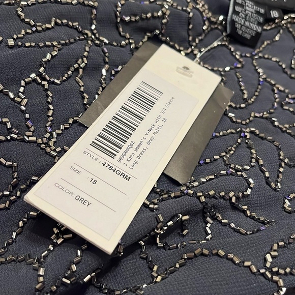 NWT J Kara Women's V-Neck with 3/4 Sleeve Long Dress  grey size 18 - Picture 3 of 5